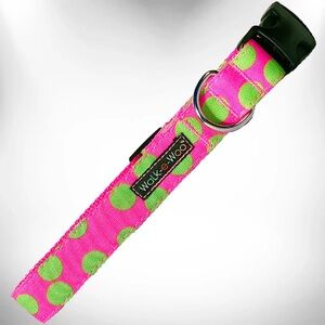 WALK-E-WOO Neon Pink & Green Polka Dot Dog Collar